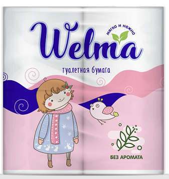 Велма (Welma) бумага туалетная двухслойная без аромата, 4 шт
