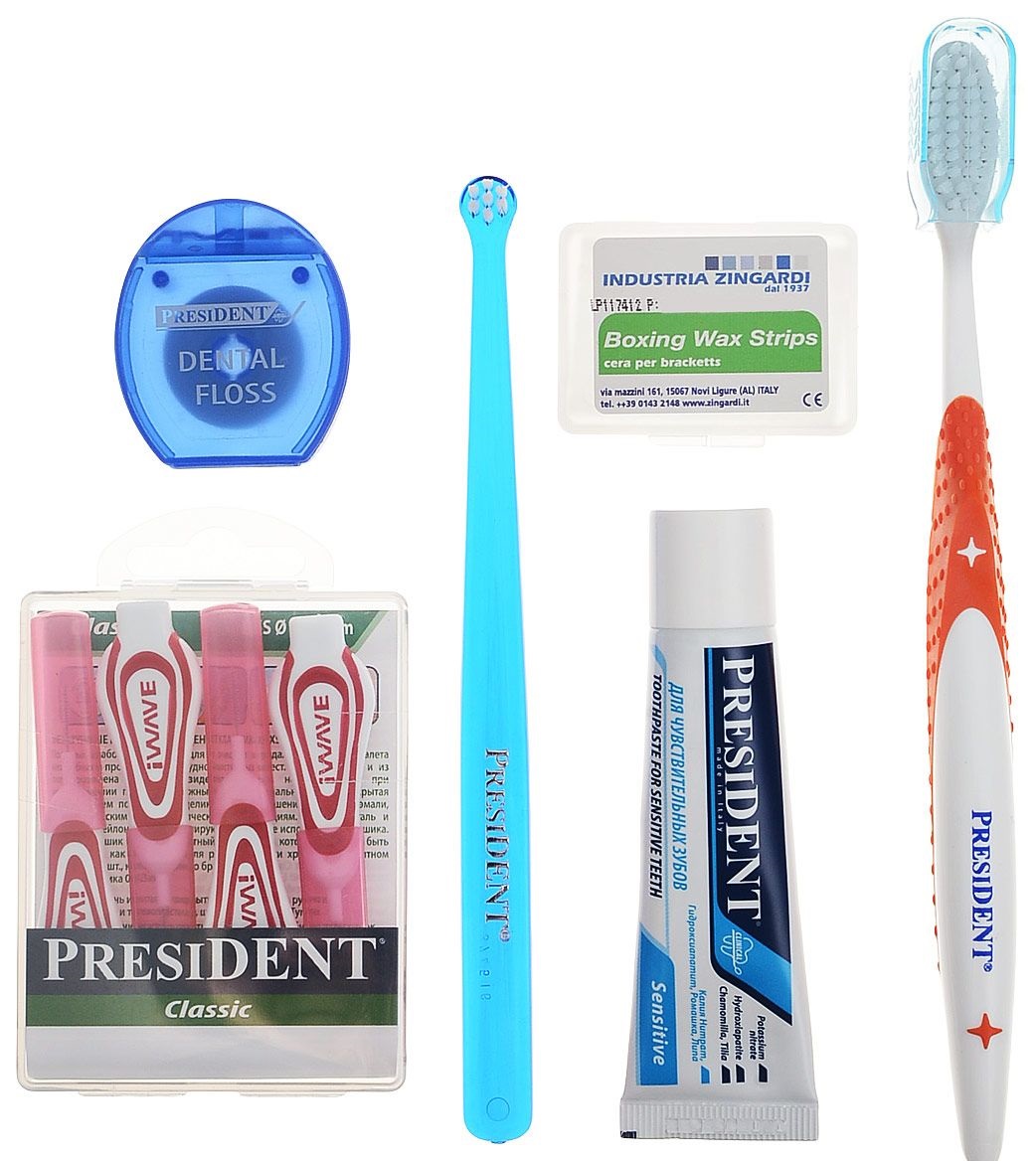 Наборы для полости рта. Ортодонтический набор для брекетов President. Зубная щетка President Orthodontic.