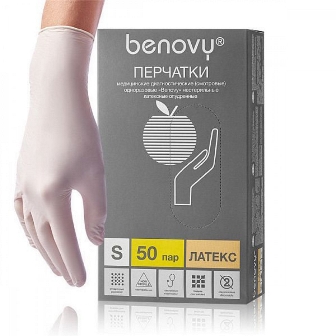 Купить перчатки benovy смотр. латекс н/стер опудр. s №50 пар в Заволжье