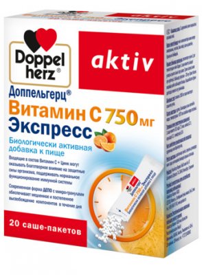 Купить doppelherz activ (доппельгерц) витамин с экспресс, порошок-саше 750мг, 20 шт бад в Заволжье