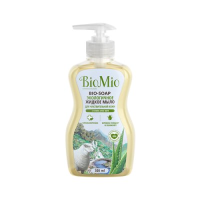 Купить биомио экологичное жидкое мыло для чувствительной кожи с гелем алоэ вера увлажняющее 300мл в Заволжье