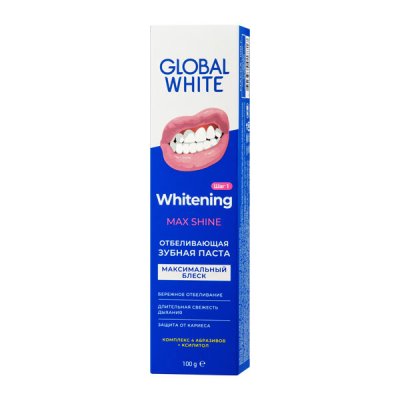 Купить глобал вайт (global white) зубная паста отбеливающая max shine, 100г в Заволжье