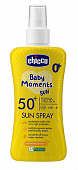 Купить chicco baby moments (чикко) спрей солнцезащитный для детей с 0 лет spf50+, 150мл в Заволжье