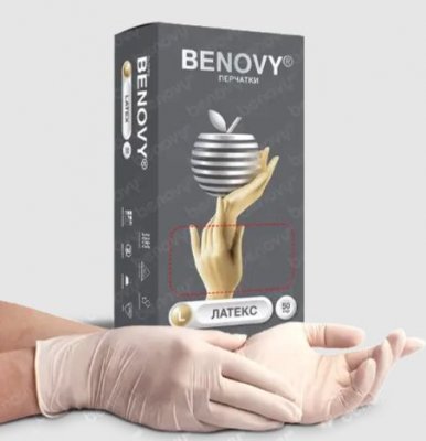 Купить перчатки benovy смотровые латексные нестерильные неопудрен размер l 50 пар в Заволжье