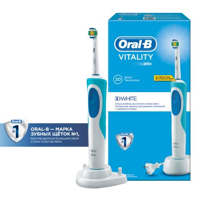 Купить орал-би (oral-b) электрическая зубная щетка vitality d12.513 3d white белый в подарочной упаковке (о в Заволжье