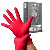 Перчатки Benovy смотровые нитриловые нестерильные неопудренные текстурные с однократной хлорацией размер L, 100 шт, красные