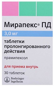 Мирапекс ПД, таблетки пролонгированного действия 3мг, 30 шт