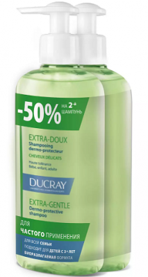 Купить дюкре экстра-ду (ducray extra-doux) шампунь защитный для частого применения 400мл 2шт (-50% на второй продукт) в Заволжье