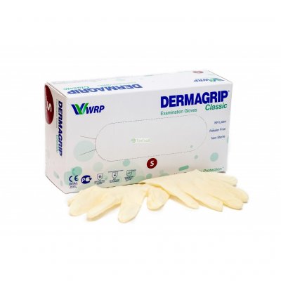 Купить перчатки dermagrip classic смотровые нестерильные латексные неопудрен размер s 50 пар в Заволжье