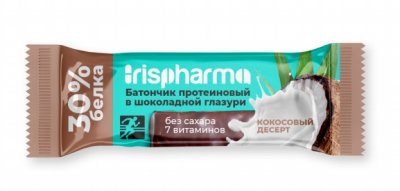 Купить ирисфарма (irispharma) батончик протеиновый 30% кокосовый десерт в шоколадной глазури, 40г бад в Заволжье