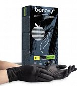 Купить перчатки benovy смотровые нитриловые нестерильные неопудренные текстурные на пальцах размер xs, 50 пар, черные в Заволжье