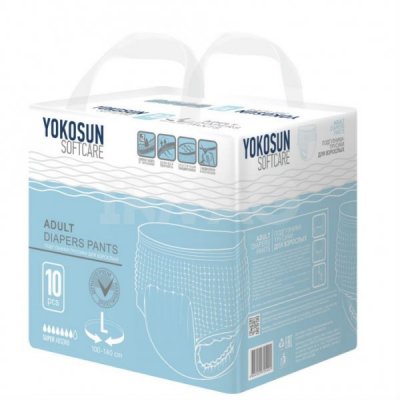 Купить yokosun (йокосан) подгузники-трусики для взрослых размер l (объем 100-140см) 10 шт в Заволжье