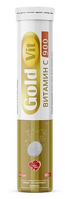 Купить gold vit (голд вит) витамин с 900, таблетки шипучие 4г, 20 шт бад в Заволжье