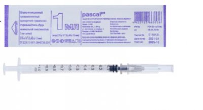 Купить шприц 1мл инсулиновый pascal 3-компонентный одноразовый, игла 27g 1шт в Заволжье
