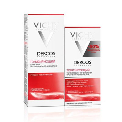 Купить виши деркос (vichy dercos) набор: шампунь тонизирующий против выпадения волос 200мл +бальзам тонизир в Заволжье