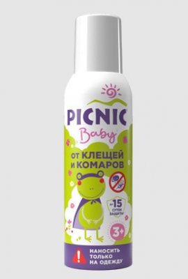 Купить пикник (picnic) baby аэрозоль от клещей и комаров, 125мл  в Заволжье