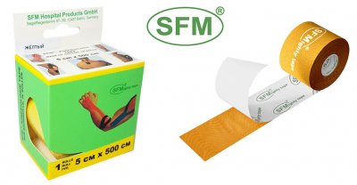 Купить лента (тейп) кинезиологическая sfm-plaster на хлопковой основе 5см х 5м желтый в Заволжье