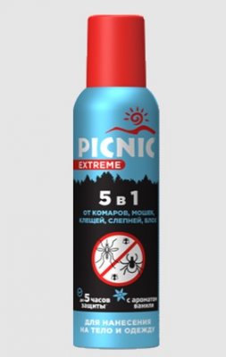 Купить пикник (picnic) extreme аэрозоль от клещей и комаров 5в1, 150мл в Заволжье