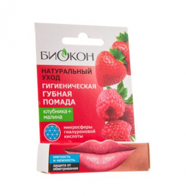 Купить биокон натуральный уход гигиенический губная помада клубника и малина 46 г в Заволжье