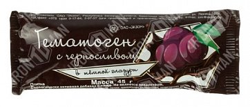 Гематоген с черносливом в темной глазури плитка, 45г БАД