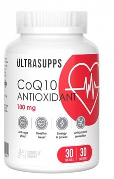 UltraSupps (Ультрасаппс) Коэнзим Q10 Антиоксидант 100мг, капсулы 380мг 30 шт. БАД