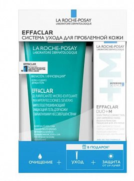 La Roche-Posay (Ля Рош Позе): набор Эфаклар: микроотшелушивающий гель 200 мл+крем Duo+ M 15 мл+солнцезащитный тонирующий флюид, 3 мл