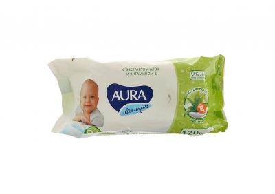 Купить aura (аура) салфетки влажные детские ультра комфорт алоэ и витаминин е 100 шт в Заволжье