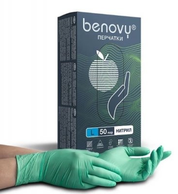 Купить перчатки benovy нитриловые нестерильные неопудренные, размер l, 100 шт, зеленые в Заволжье