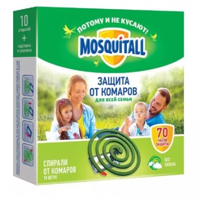 Купить mosquitall (москитолл) универсальная защита спирали от комаров, 10 шт  в Заволжье
