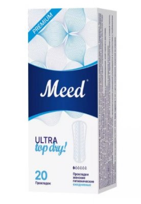 Купить meed ultra top dry (мид) прокладки ежедневные ультратонкие усеченные, 20 шт в Заволжье