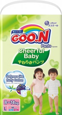 Купить goo.n (гуун) подгузники-трусики cheerful baby l 8-14кг 48 шт в Заволжье