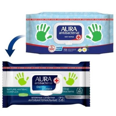 Купить aura (аура) салфетки влажные антибактериальные ромашка 72шт в Заволжье