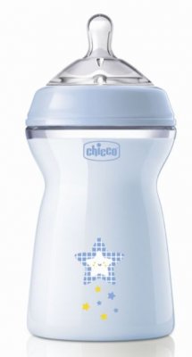Купить chicco (чикко) бутылочка пластмассовая natural feeling с силиконовой соской с флексатором 330 мл, голубая с 6 месяцев в Заволжье