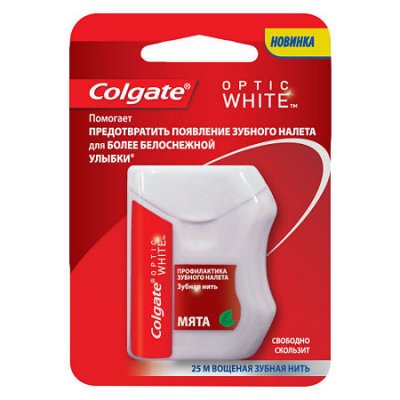 Купить колгейт (colgate) зубная нить optic white, 25 м в Заволжье