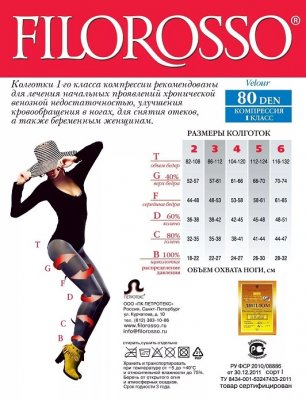 Купить филороссо (filorosso) колготки женские велюр 80 ден 1 класс компрессии, размер 2, черные в Заволжье