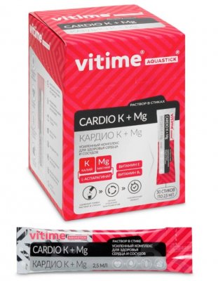Купить vitime aquastick cardio k + mg (витайм) аквастик кардио k + mg, жидкость для приёма внутрь 2,5 мл, стик (саше-пакет)  30 шт. бад в Заволжье