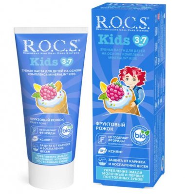 Купить рокс (r.o.c.s) зубная паста для детей фруктовый рожок без фтора, 45мл в Заволжье