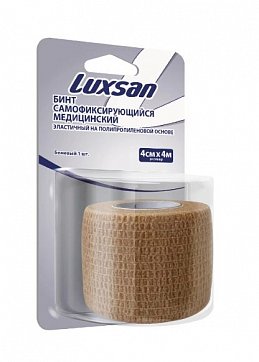 Luxsan (Люксан) бинт эластичный самофиксирующийся на полипропиленовой основе Люксан 4смх4м, бежевый