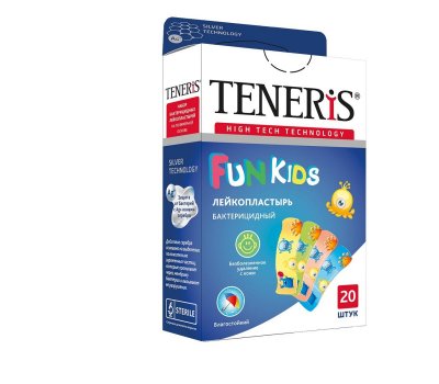 Купить пластырь teneris fun kids бактерицидный на полимерной основе с рисунком, 20 шт в Заволжье