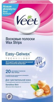 Купить вит (veet) восковые полоски для депиляции для чувствительной кожи easy gel-wax, 20 шт  в Заволжье