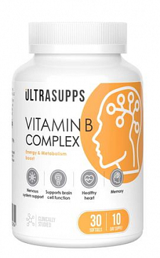UltraSupps (Ультрасаппс) Витамины группы В, капсулы массой 430мг, 30 шт БАД