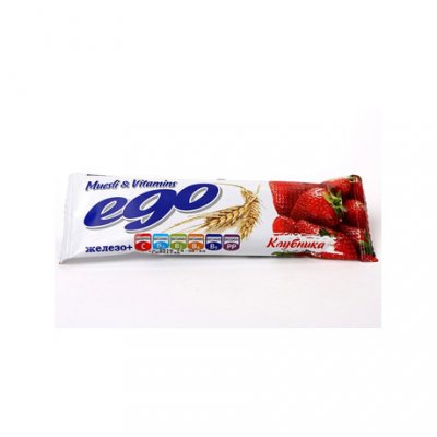 Купить мюсли ego (эго) батончик клубника с железом и витаминами в йогурте, 25г бад в Заволжье