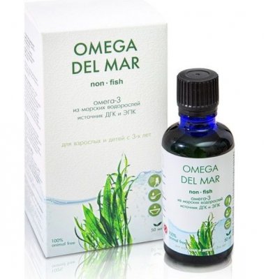 Купить омега-3 омега дель мар (omega dei mar) из морских водорослей, жидкость флакон 50мл бад в Заволжье