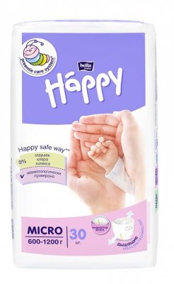 Купить bella baby happy (белла) подгузники для недоношенных детей размер микро 600-1200г, 30 шт в Заволжье