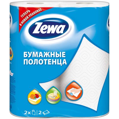 Купить полотенца бумажные zewa (зева) белые двухслойные, 2шт в Заволжье