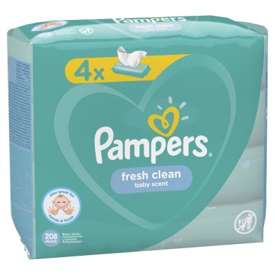 Купить pampers baby fresh clean (памперс) салфетки влажные, 52шт (в комплекте 4 упаковки) в Заволжье