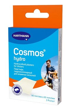 Пластырь Cosmos Hydro (Хартманн) для влажных мозолей гидроколлоидный 90мм х 65 мм, 3 шт