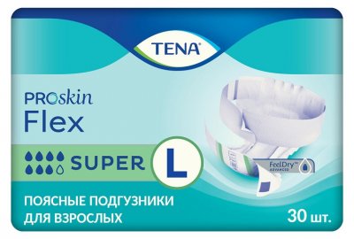 Купить tena (тена) подгузники, proskin flex super размер l, 30 шт в Заволжье