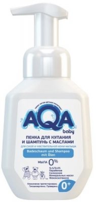 Купить aqa baby (аква беби) пенка для купания и шампунь с маслами для сухой и чувствительной кожи, 250 мл в Заволжье