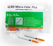 Купить шприц bd микро-файн плюс инсулиновый 100 ме/0,5 мл с интегрированной иглой 29g 0,33х12,7мм 10шт в Заволжье